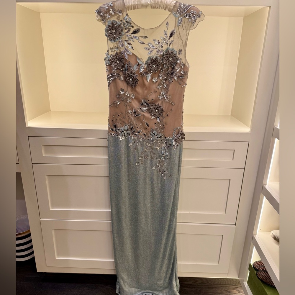 Mandalay Elegant Silver and Nude Evening Gown